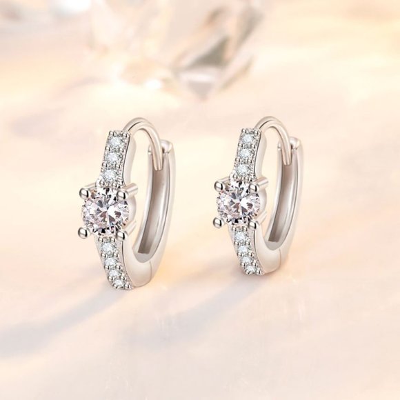 Jewelry - 925 Sterling Silver Diamond Huggie Earrings Minimalist Small Hoop Earrings